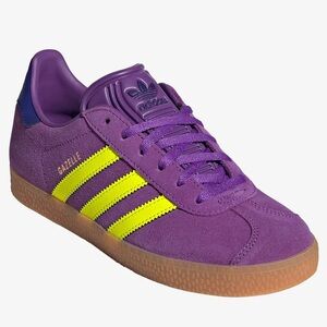 NWT and box!! Adidas Gazelle Purple and Yellow Sneakers